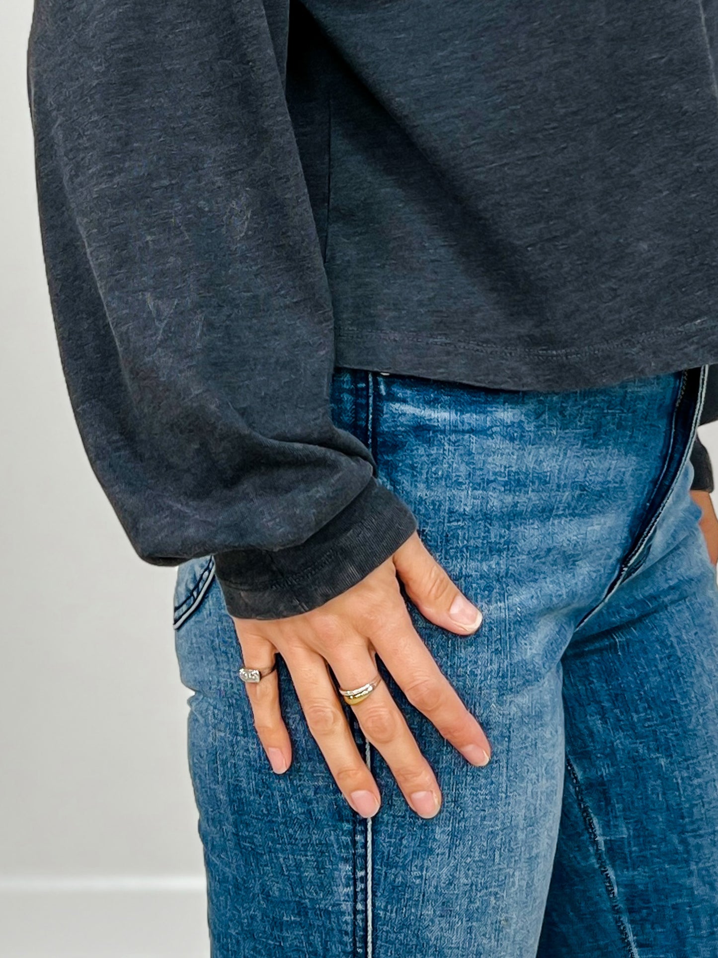 Mineral Washed Long Sleeve Cotton Cropped Top