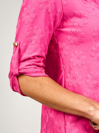 3/4 Sleeve Floral Textured Split Neck Top -GRP A