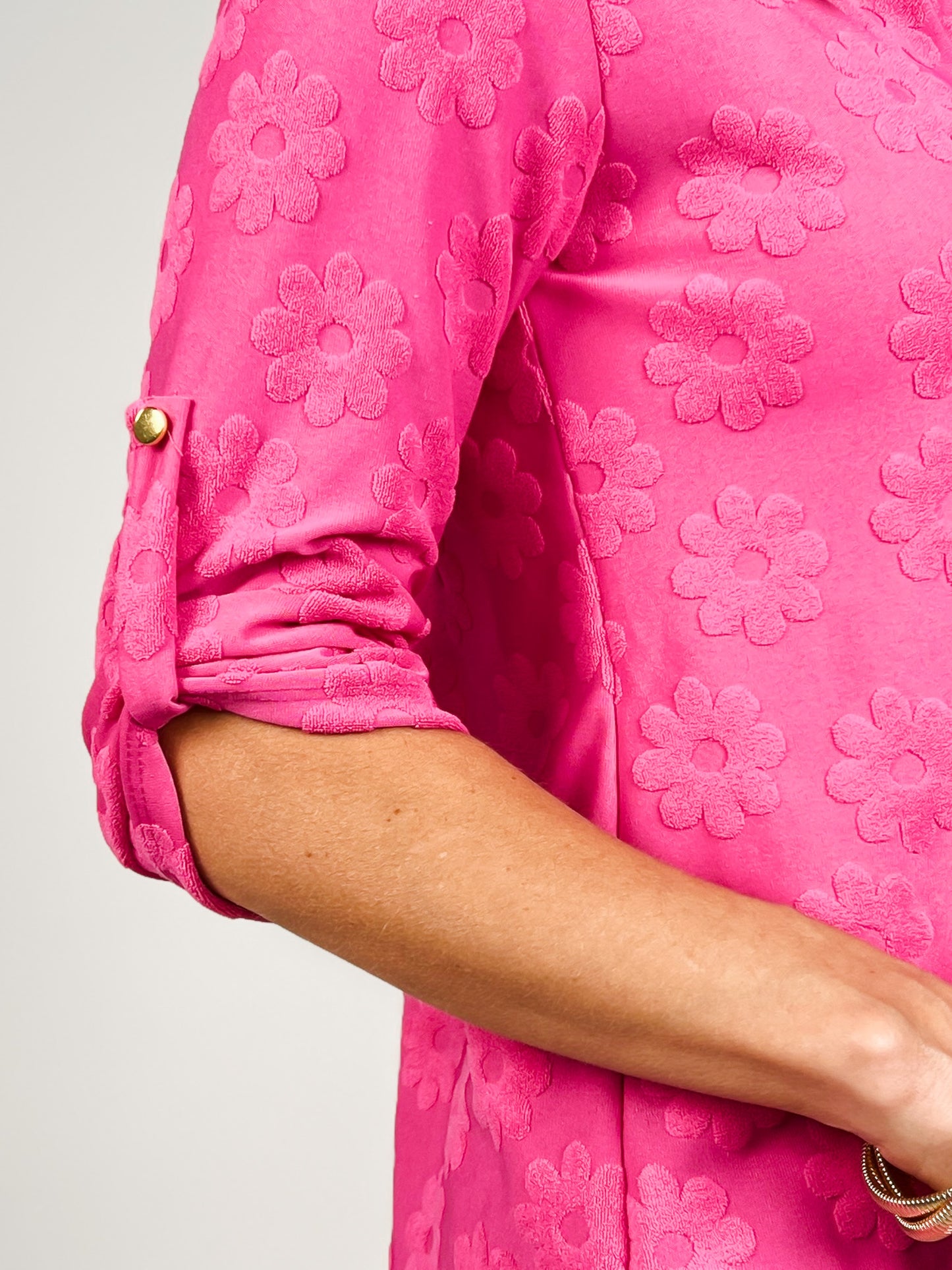 3/4 Sleeve Floral Textured Split Neck Top -GRP A