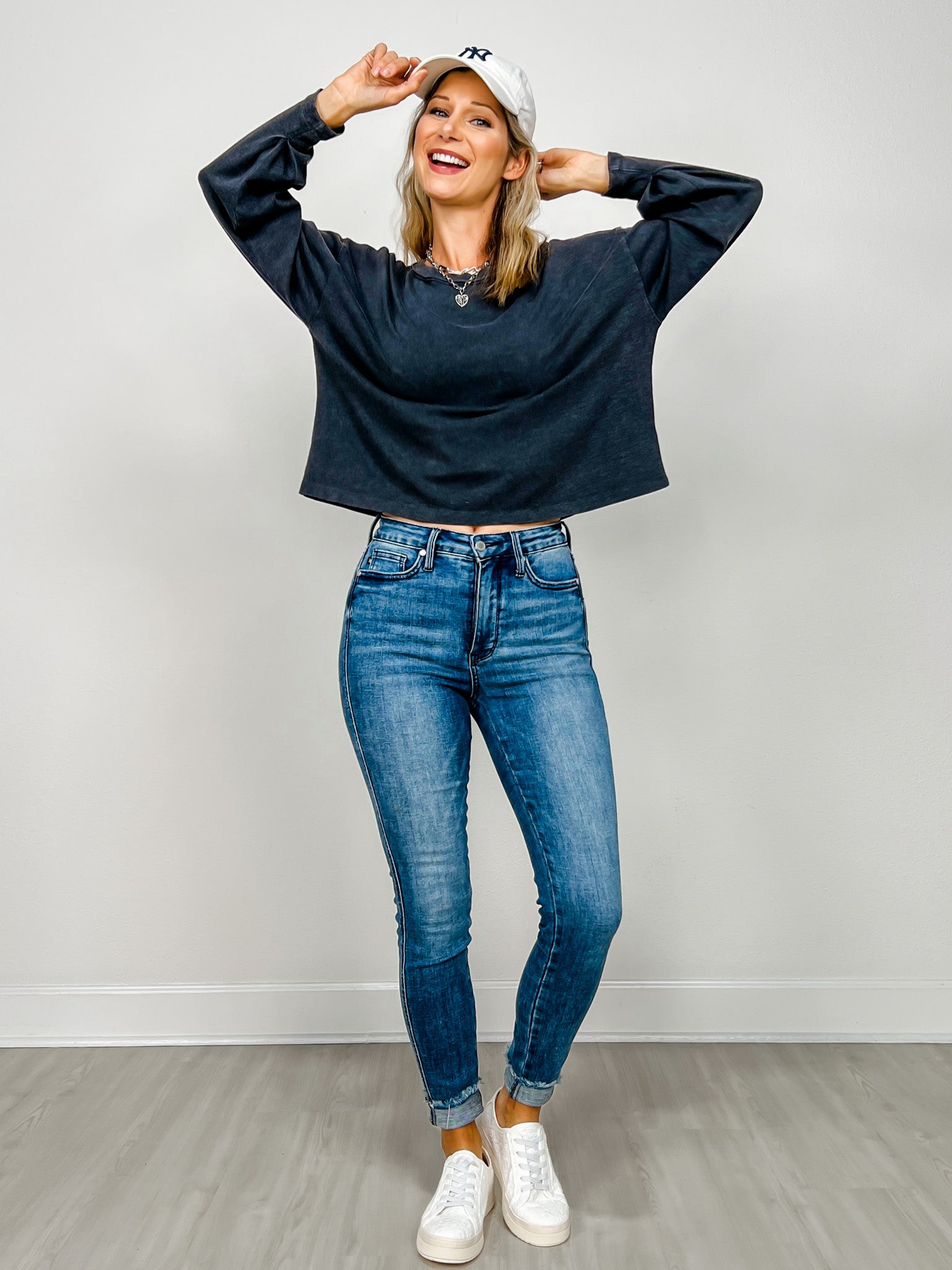 Mineral Washed Long Sleeve Cotton Cropped Top