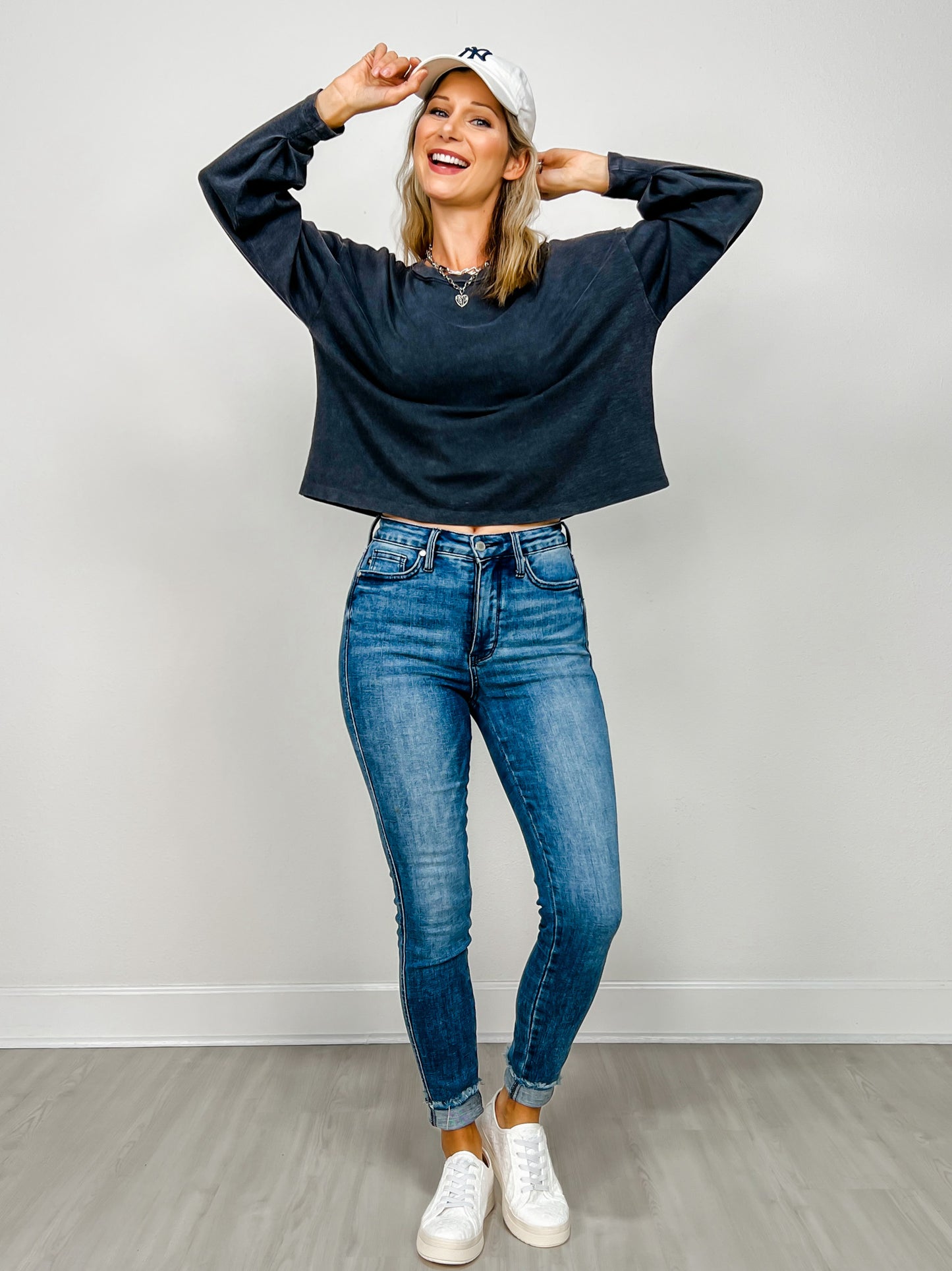 Mineral Washed Long Sleeve Cotton Cropped Top