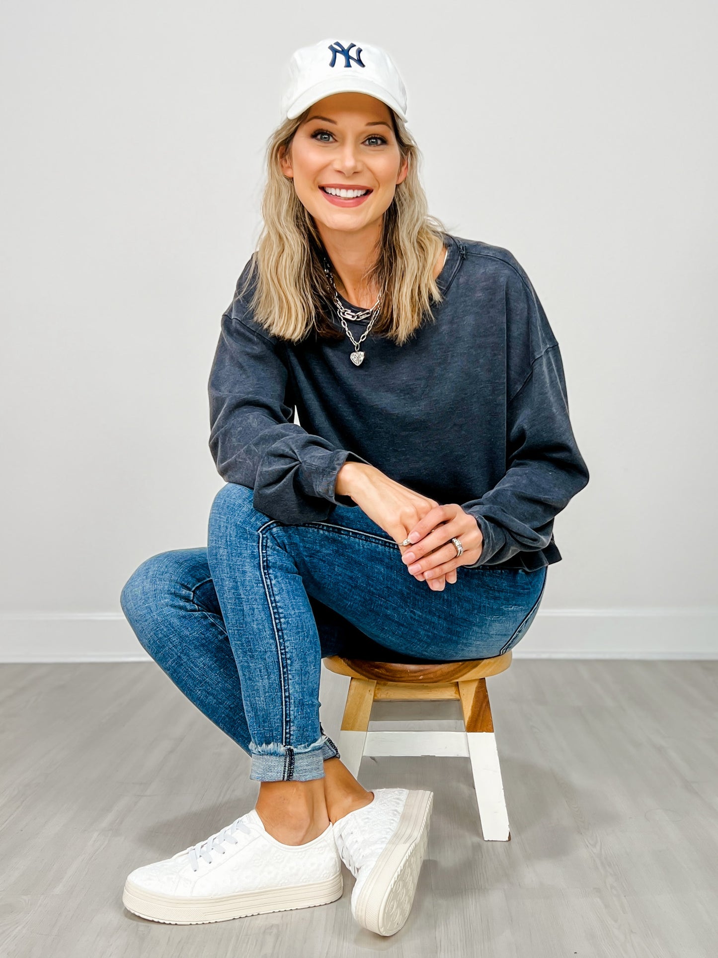 Mineral Washed Long Sleeve Cotton Cropped Top