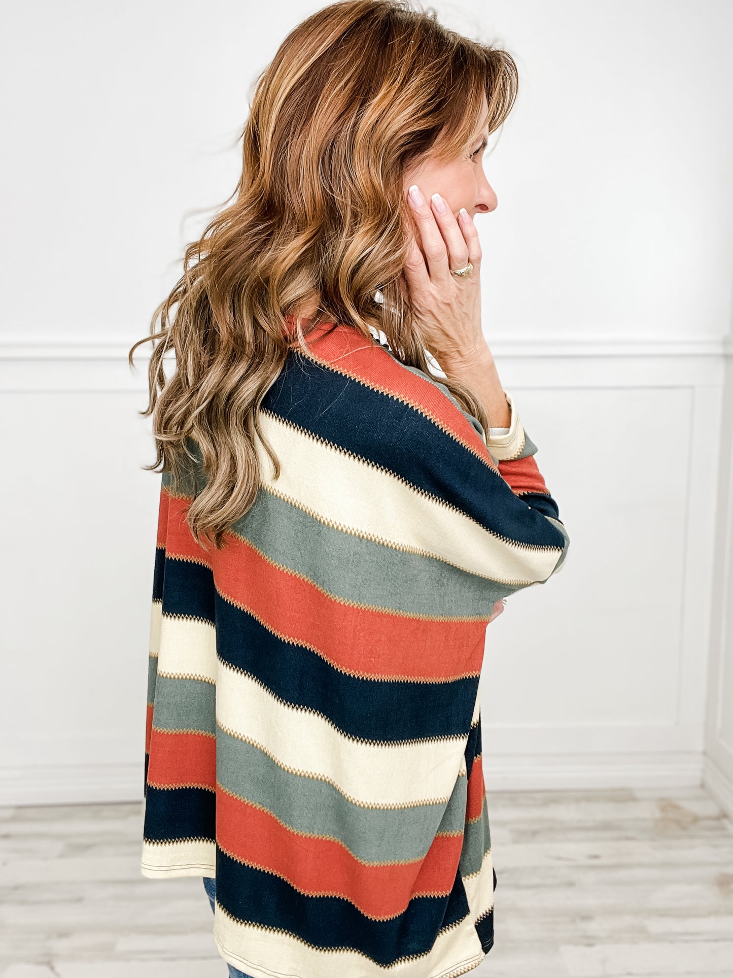 Long Sleeve Dolman Striped V-Neck Top