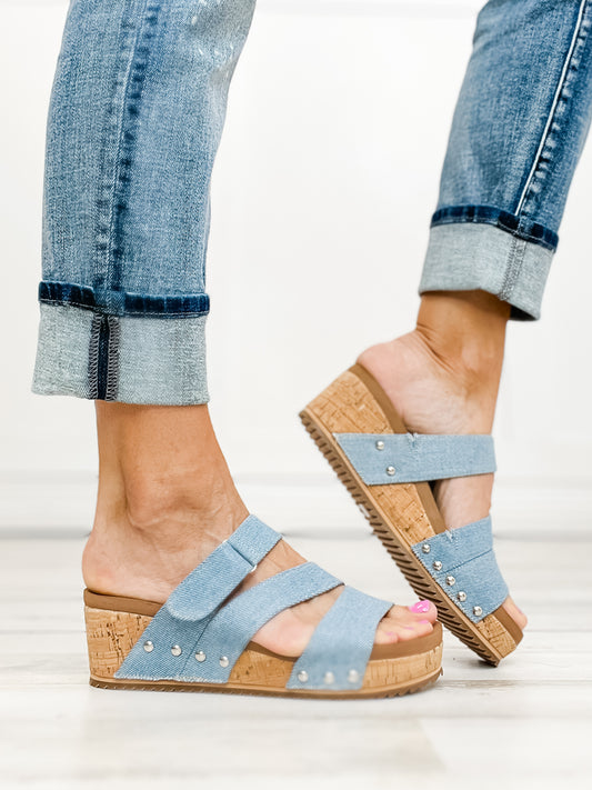 Corkys Voyage Wedge Sandals in Blue Denim - 30A