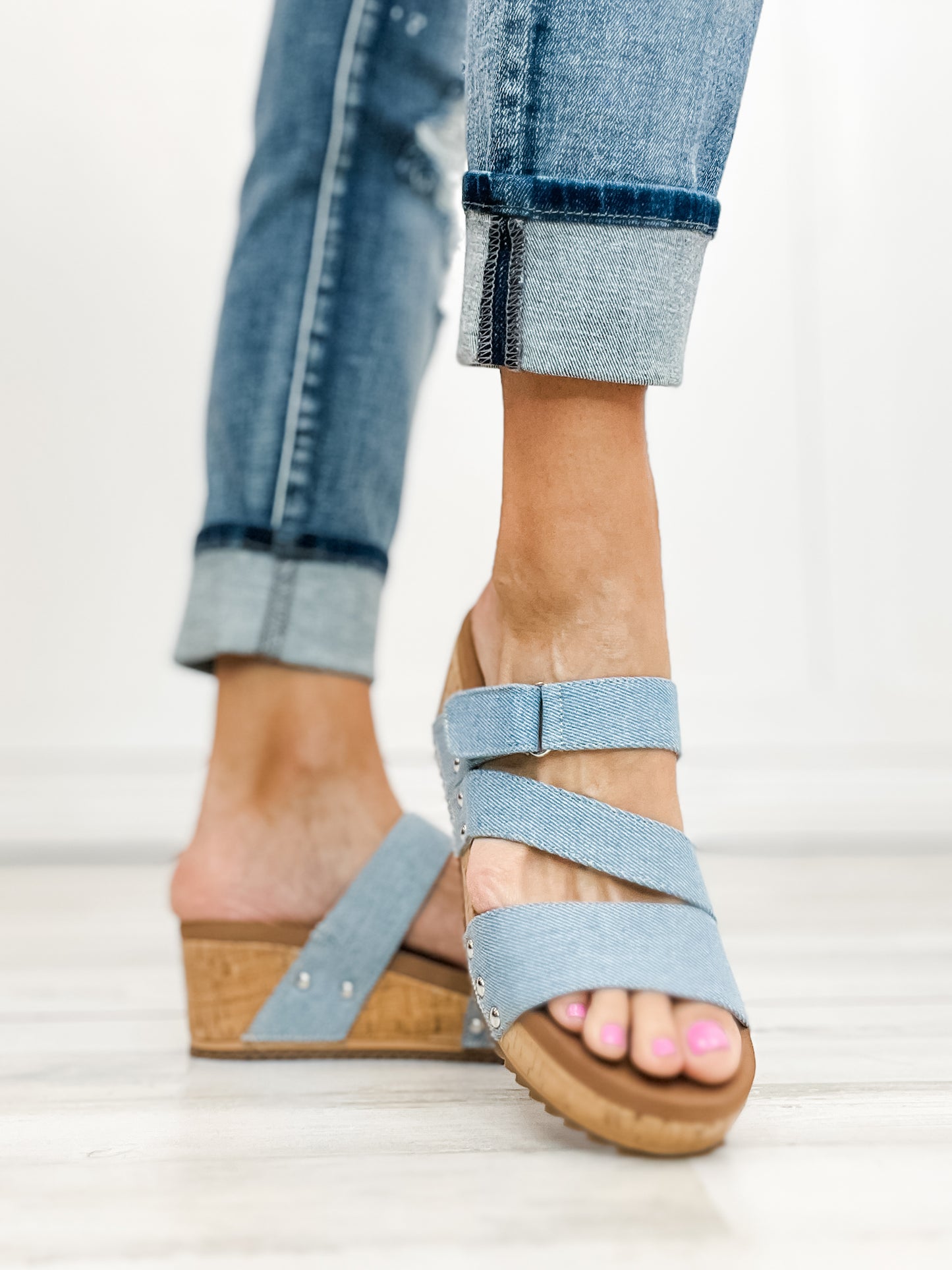 Corkys Voyage Wedge Sandals in Blue Denim - 30A