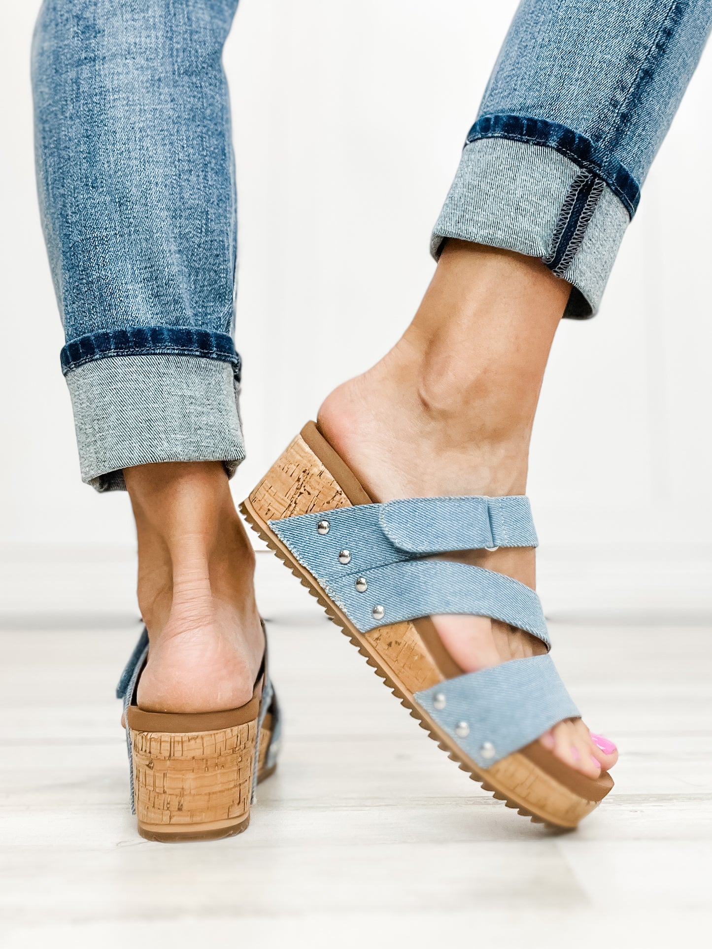 Corkys Voyage Wedge Sandals in Blue Denim - 30A