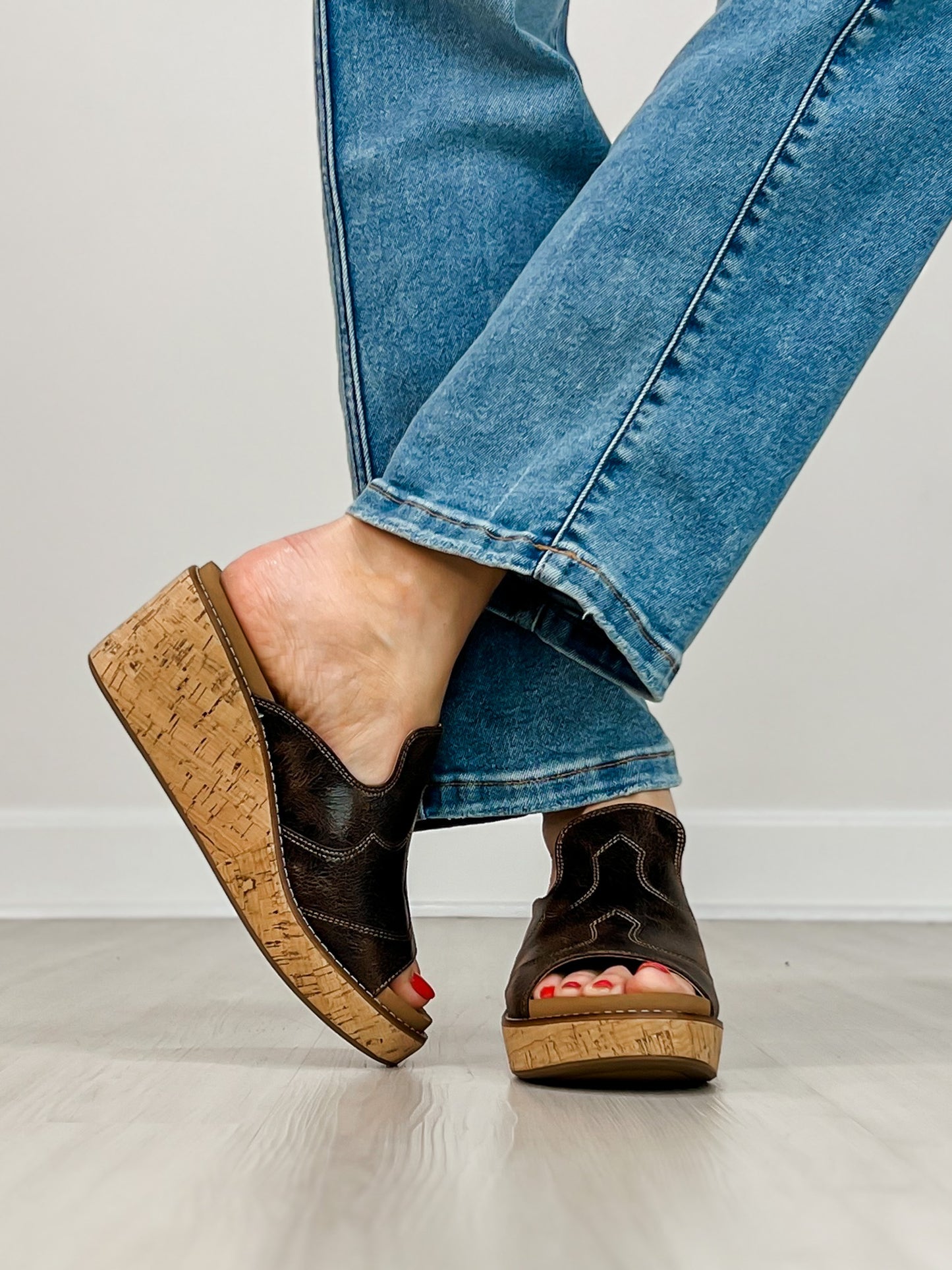 Corkys Neon Moon Cork Wedges in ESPRESSO CRINKLE