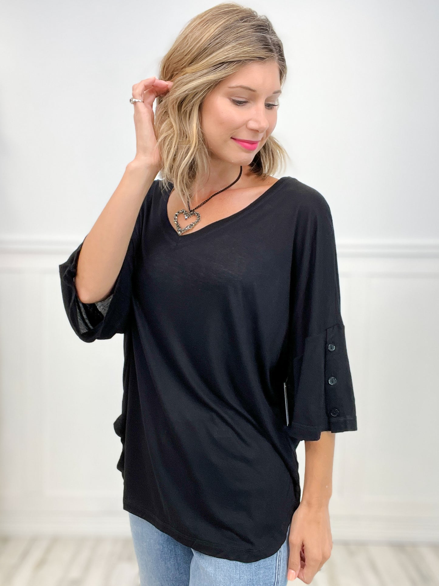 Exposed Seam Button Detail Sleeve Top