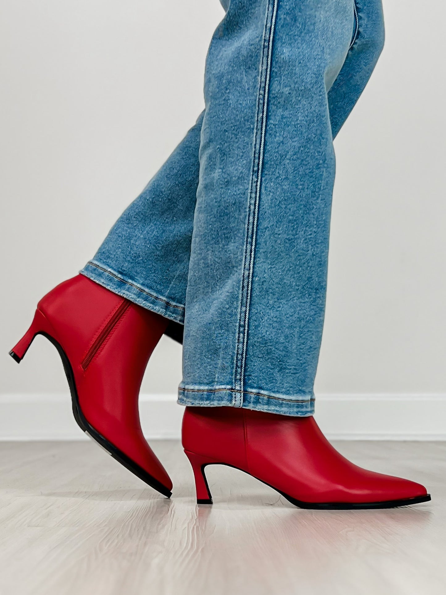 Pointed Toe Stiletto Heel Booties in Red
