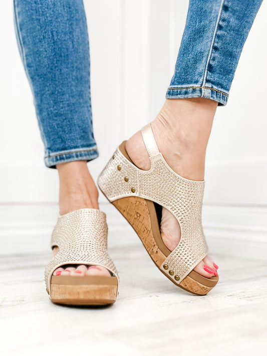 Corkys Carley Wedge Shoes in Champagne Crystals