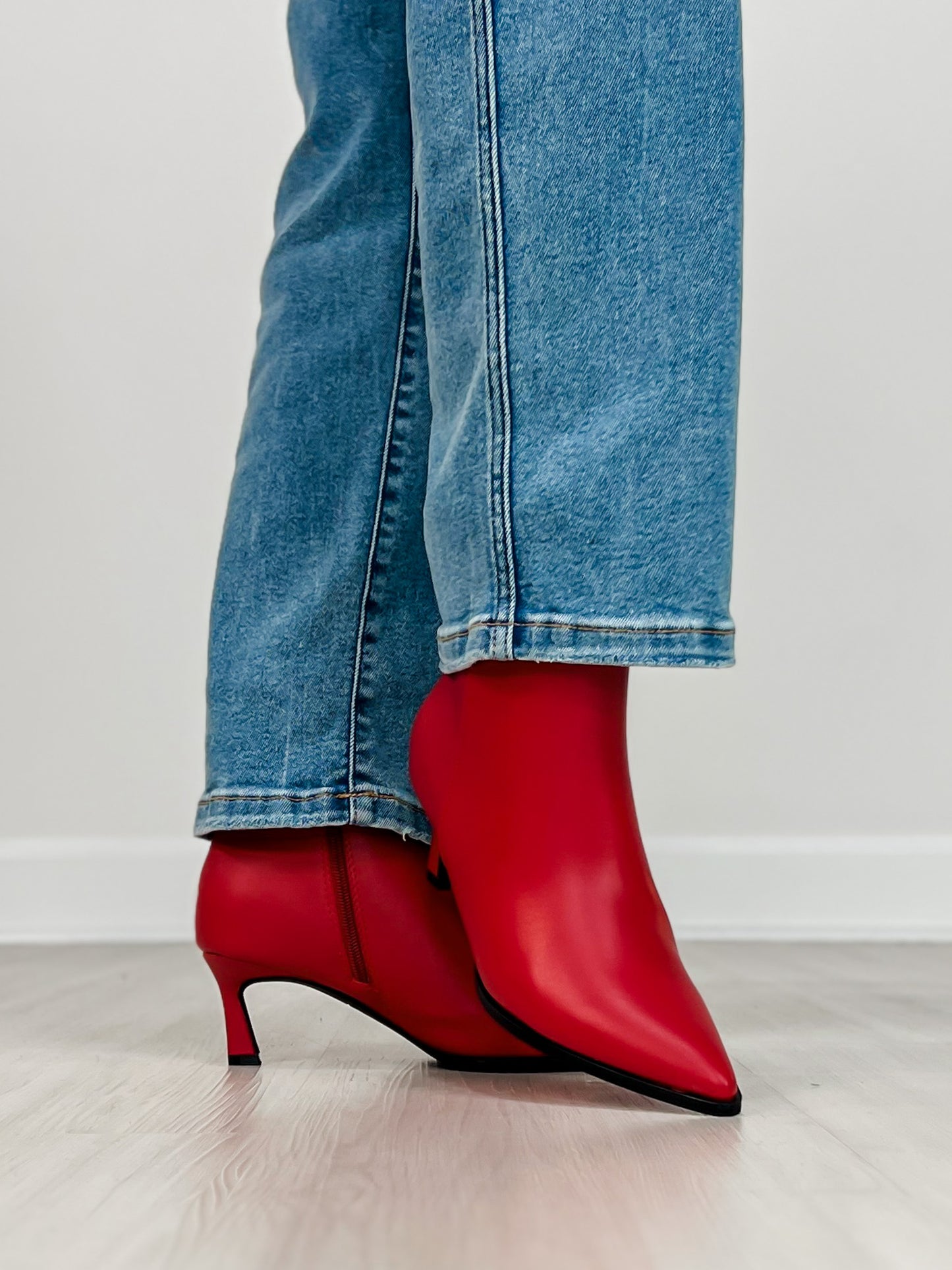 Pointed Toe Stiletto Heel Booties in Red