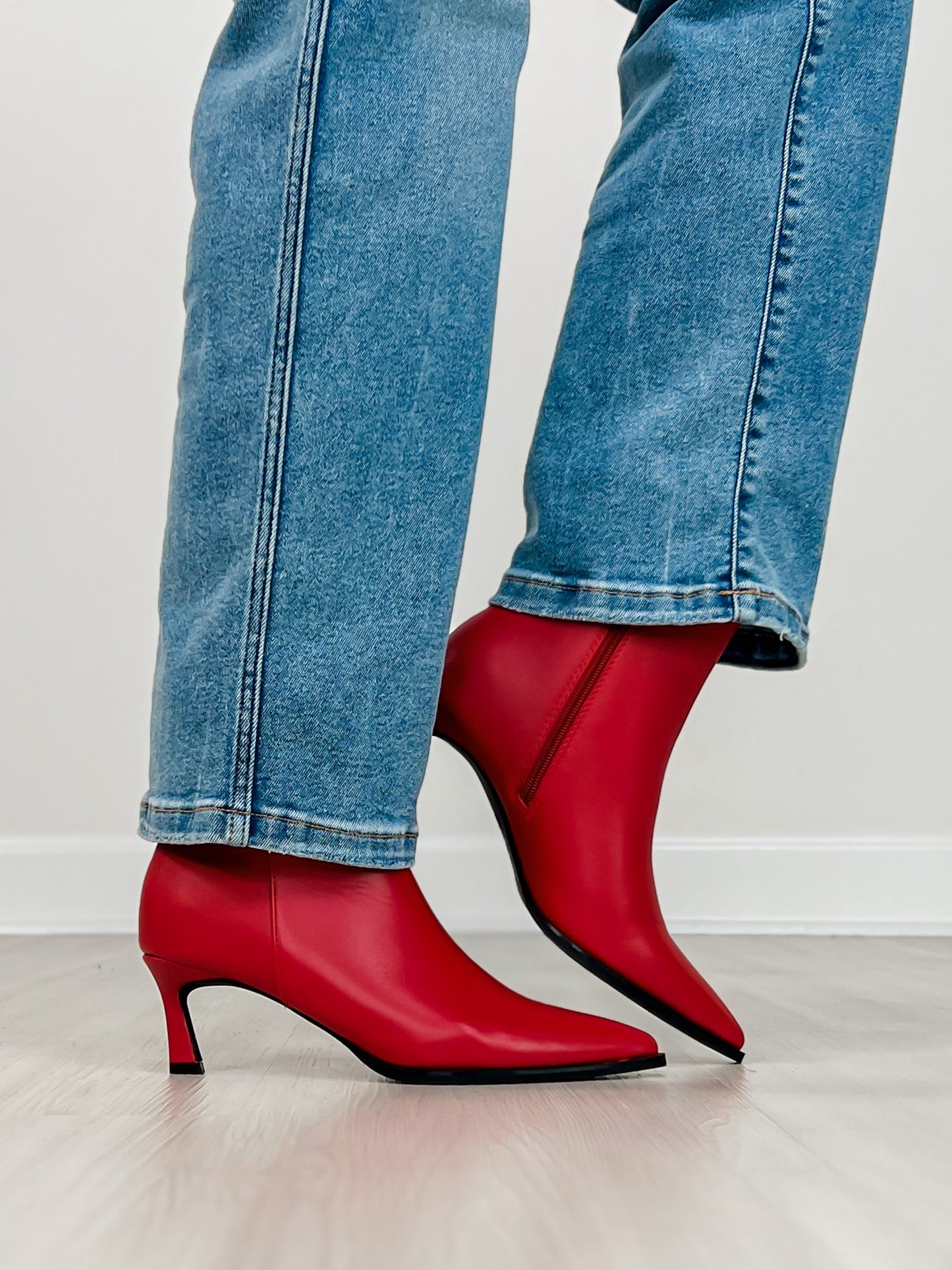 Pointed Toe Stiletto Heel Booties in Red