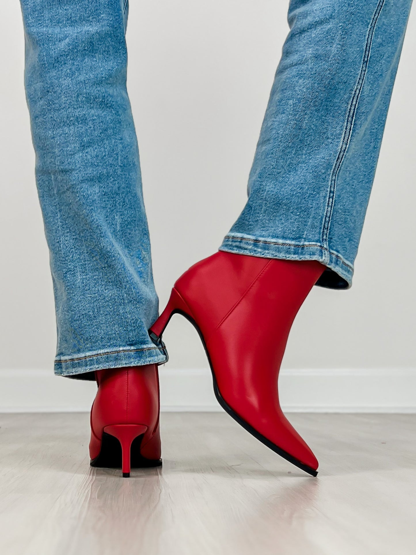 Pointed Toe Stiletto Heel Booties in Red