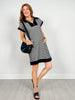 Short Sleeve Zip Up Jacquard Stripe Mini Dress
