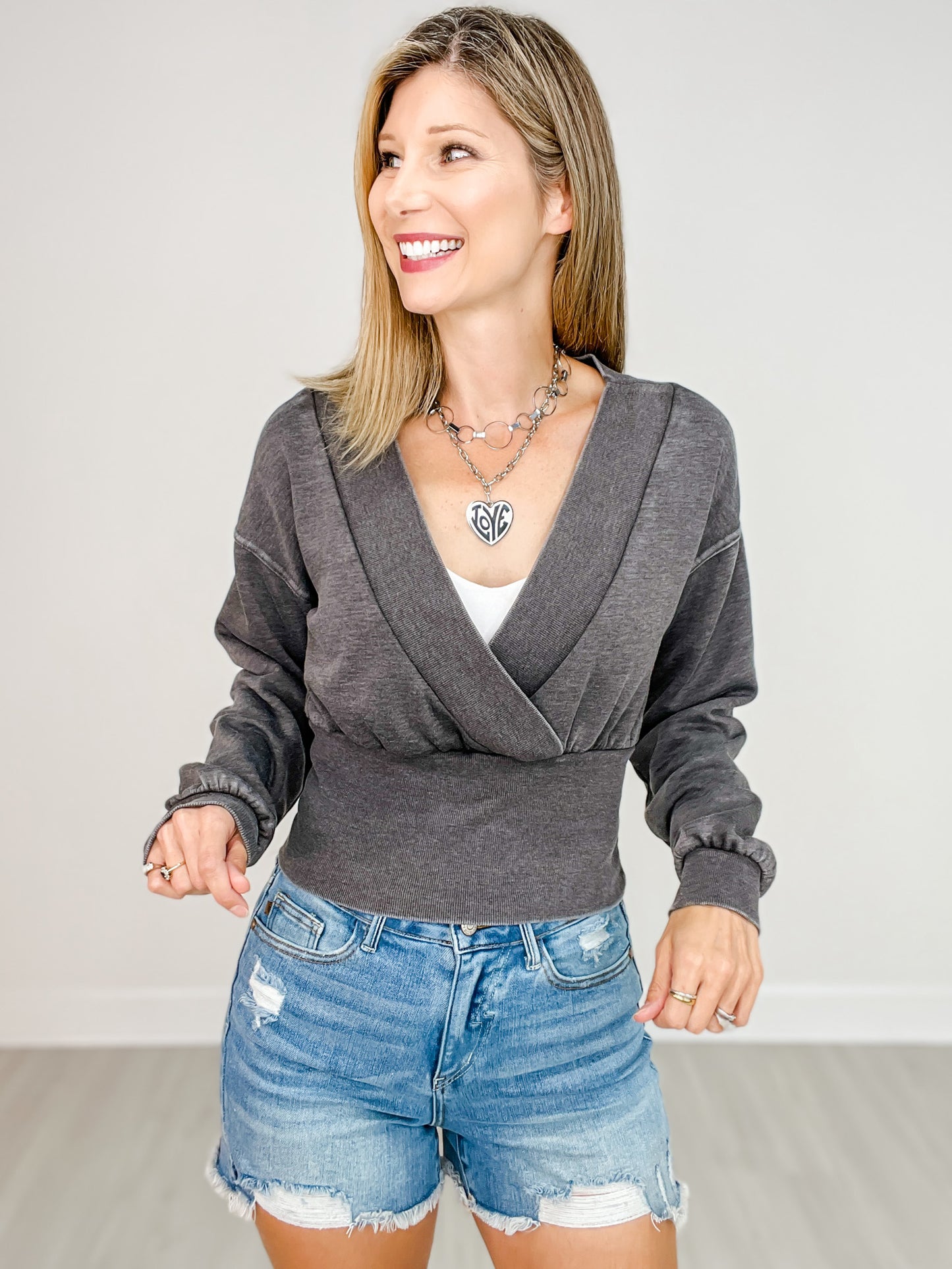 Burned Out Deep V-Neck Sweater