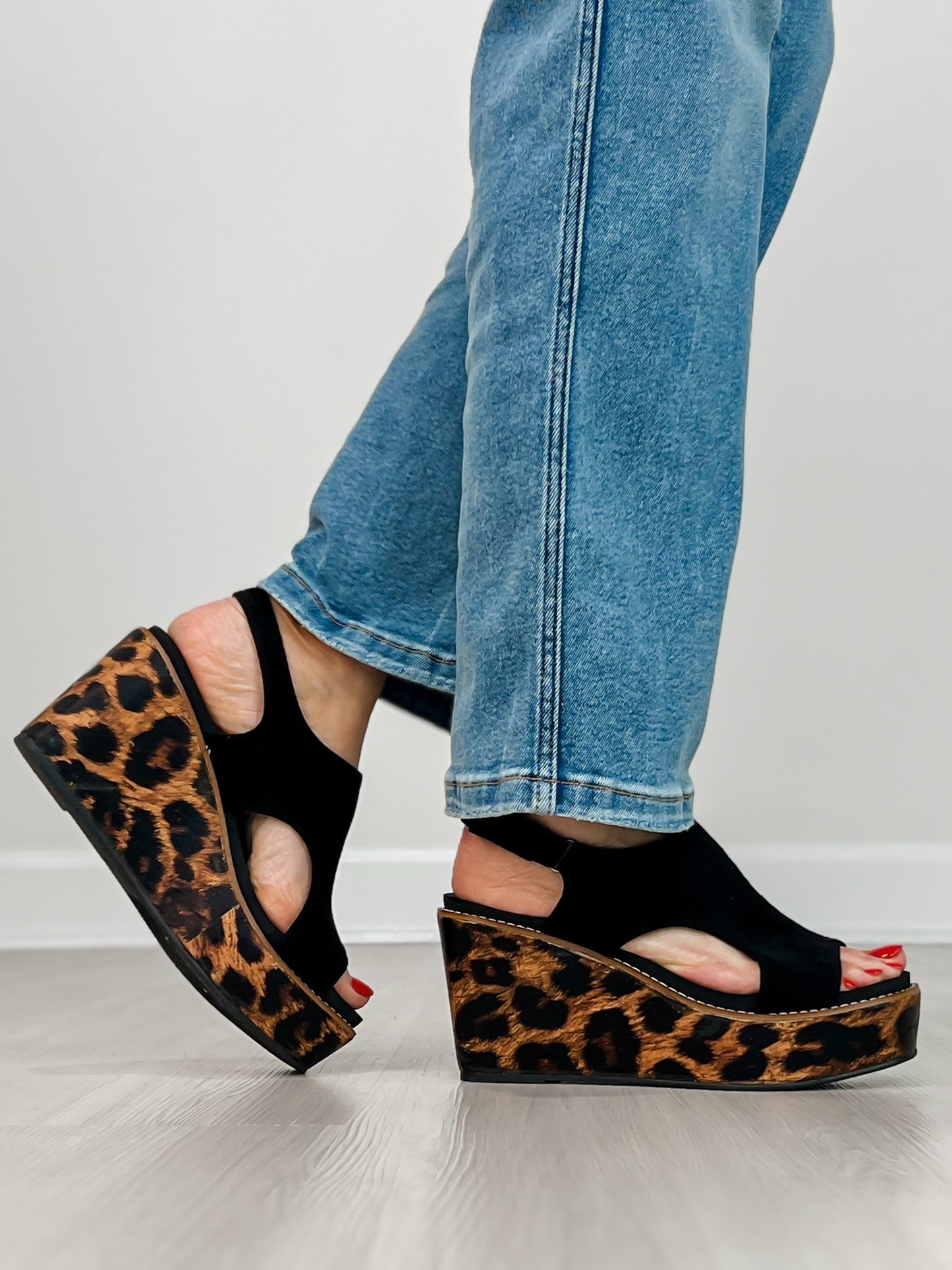 Corkys Freddie Wedge Sandals in BLACK FAUX SUEDE