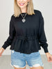 Drawstring Waist Peplum Sweater Top