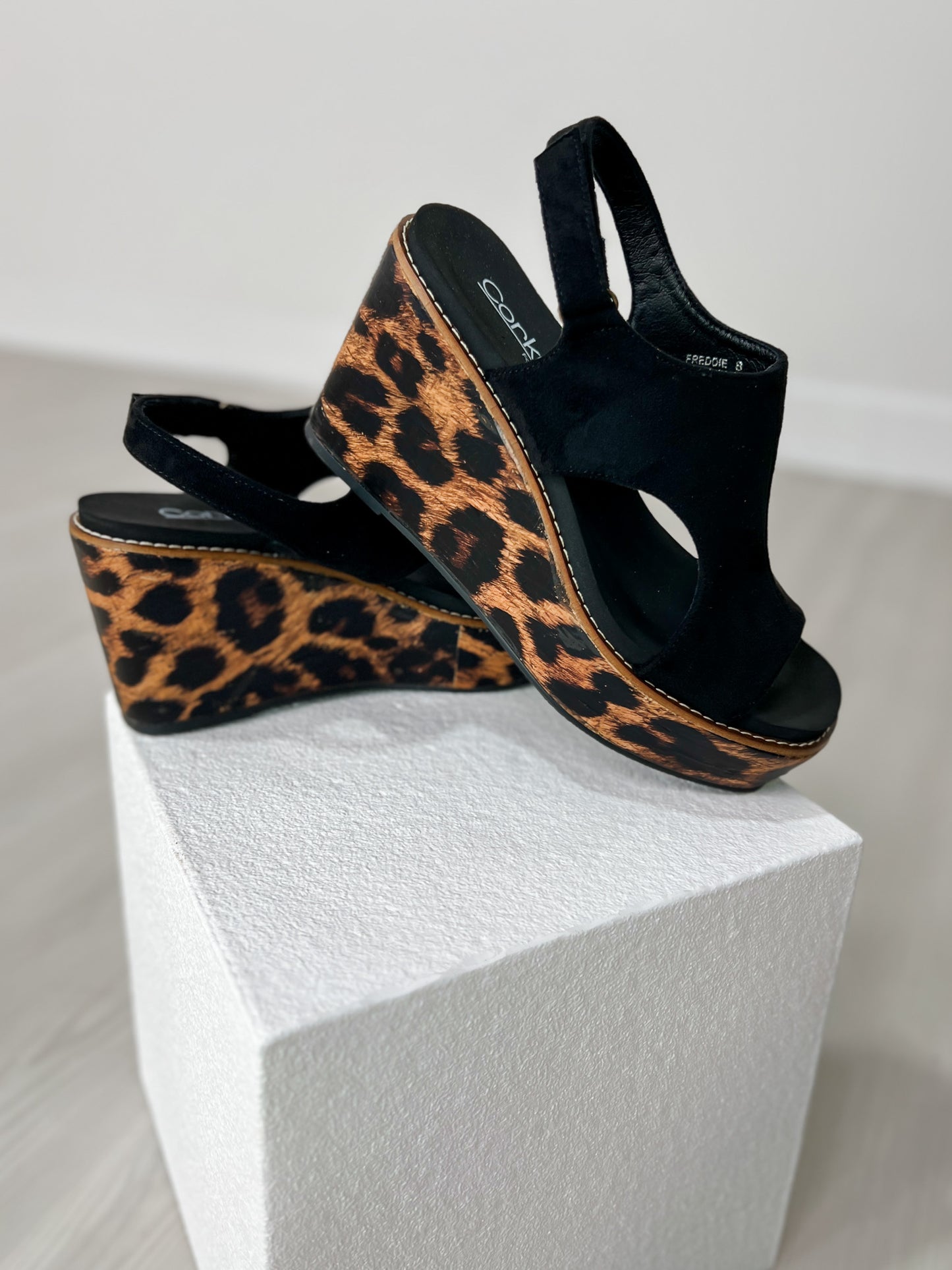 Corkys Freddie Wedge Sandals in BLACK FAUX SUEDE