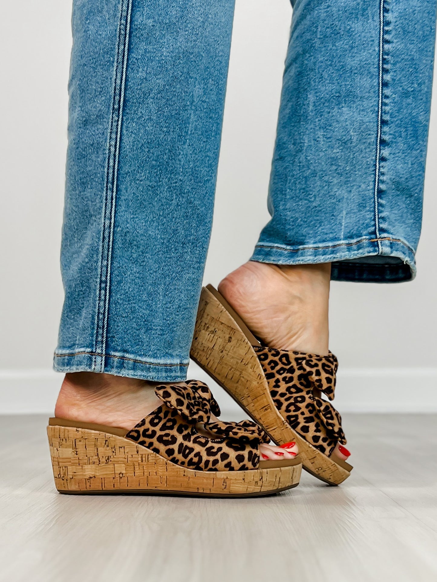 Corkys Bowed Up Wedges in Leopard