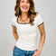 Short Sleeve Rib Knit Top with Contrast Binding Square Neckline