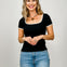 Short Sleeve Rib Knit Top with Contrast Binding Square Neckline