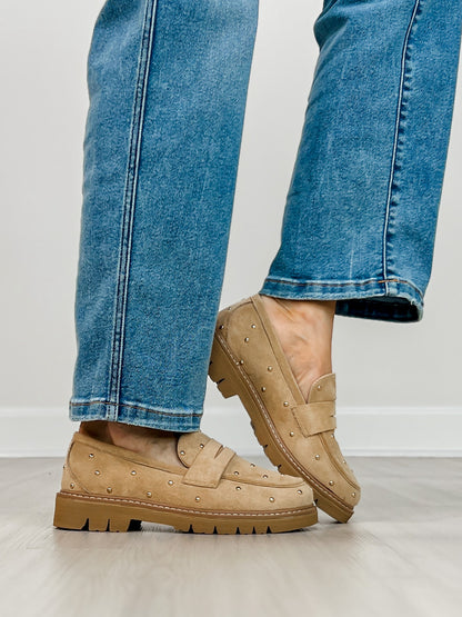 Corkys Stud Muffin Loafers in SAND FAUX SUEDE