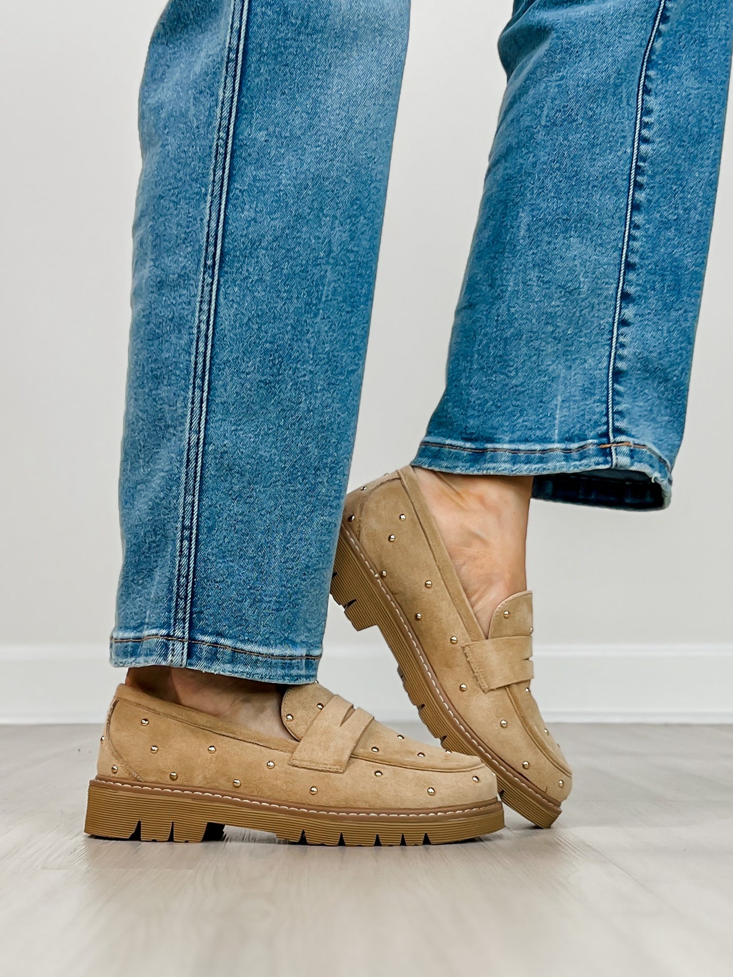 Corkys Stud Muffin Loafers in SAND FAUX SUEDE