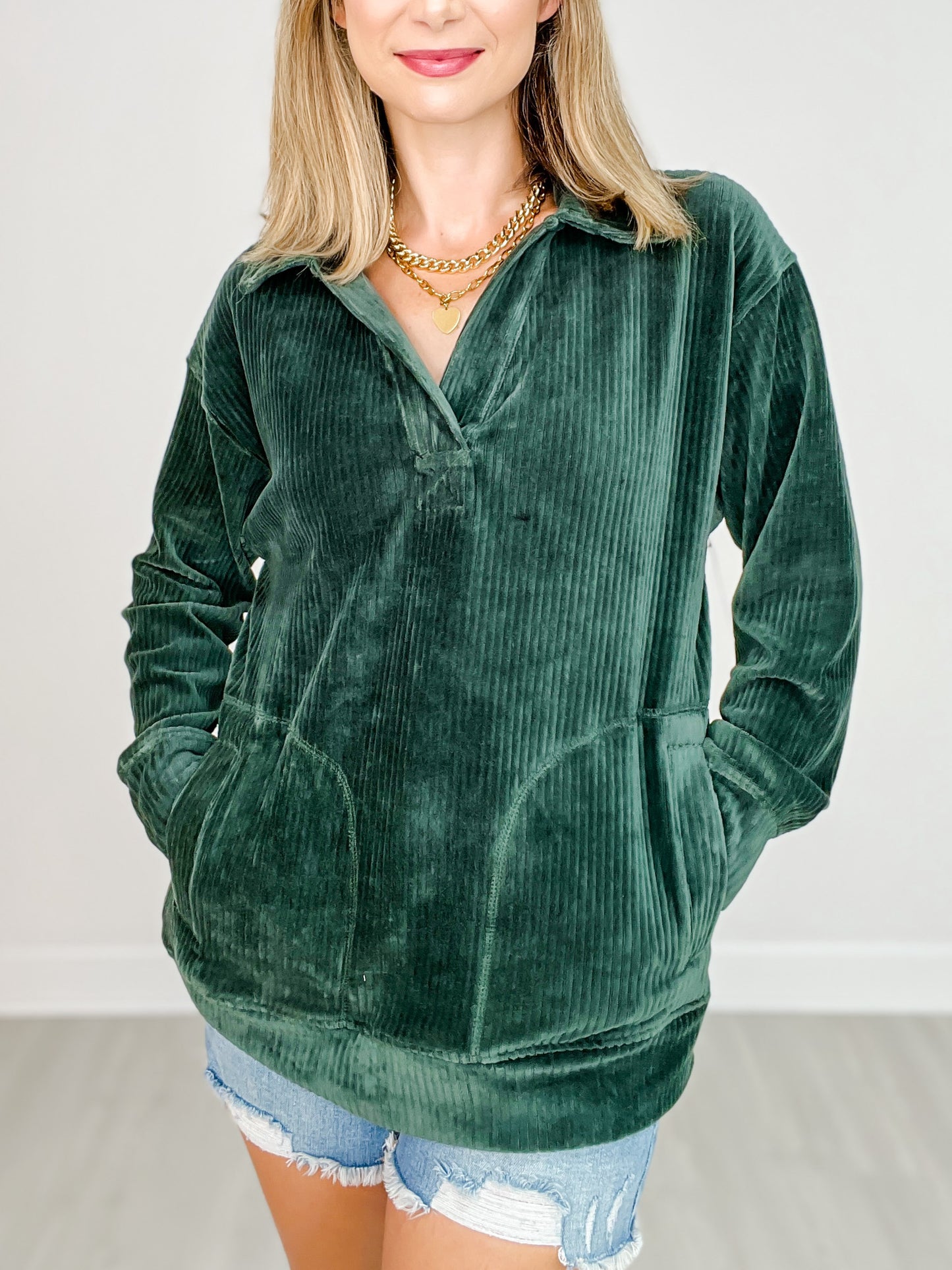 Oversized Collared Corduroy Pullover