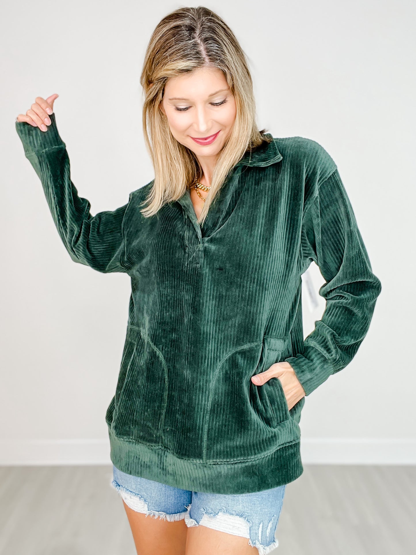 Oversized Collared Corduroy Pullover