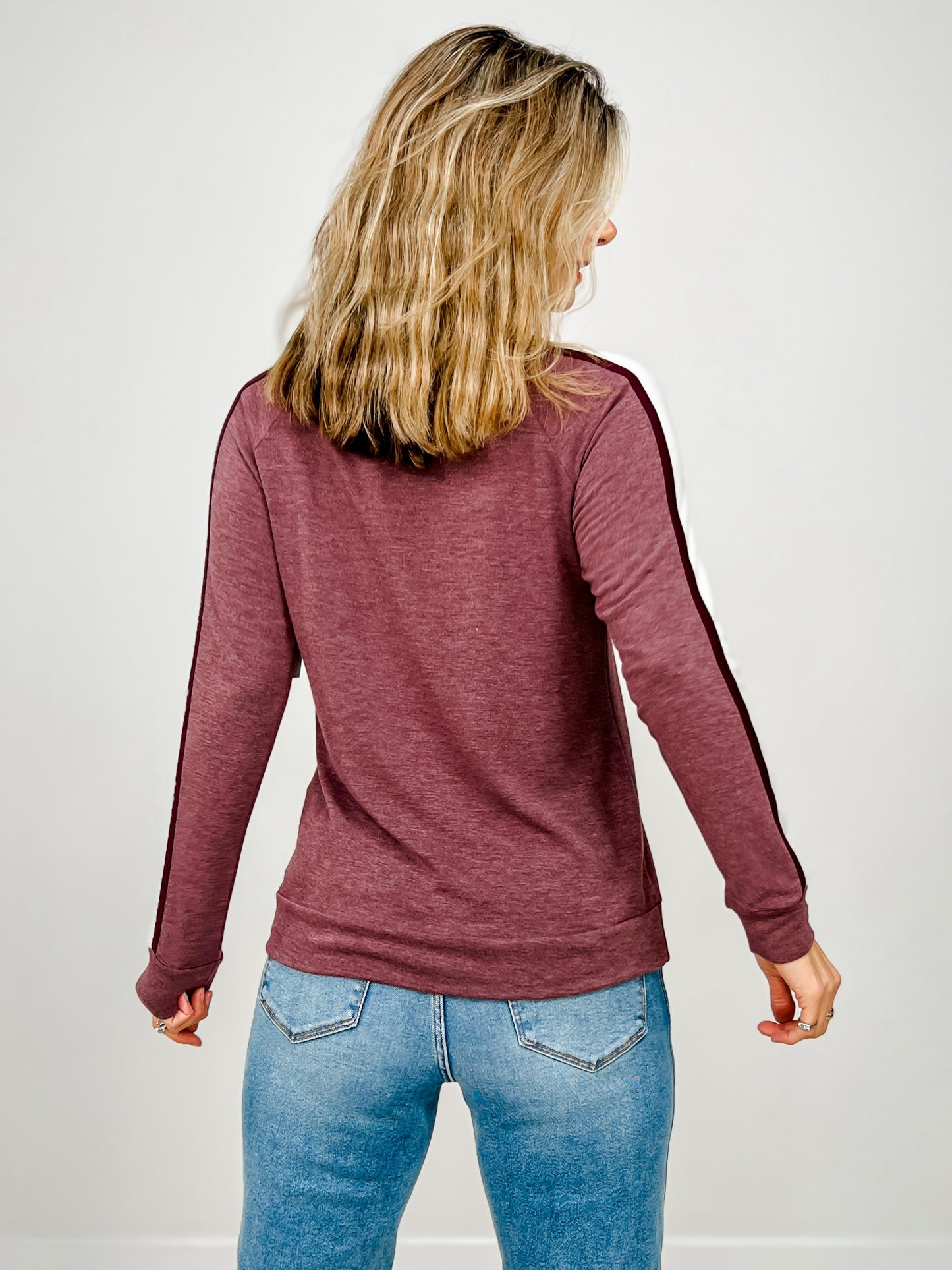 Long Sleeve Color Trimmed French Terry Top