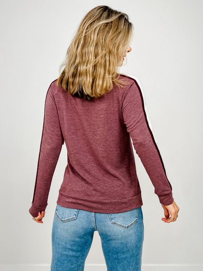 Long Sleeve Color Trimmed French Terry Top