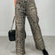 High Waisted Animal Print Knit Jeans