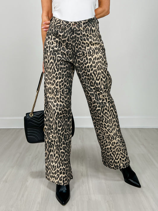 High Waisted Animal Print Knit Jeans