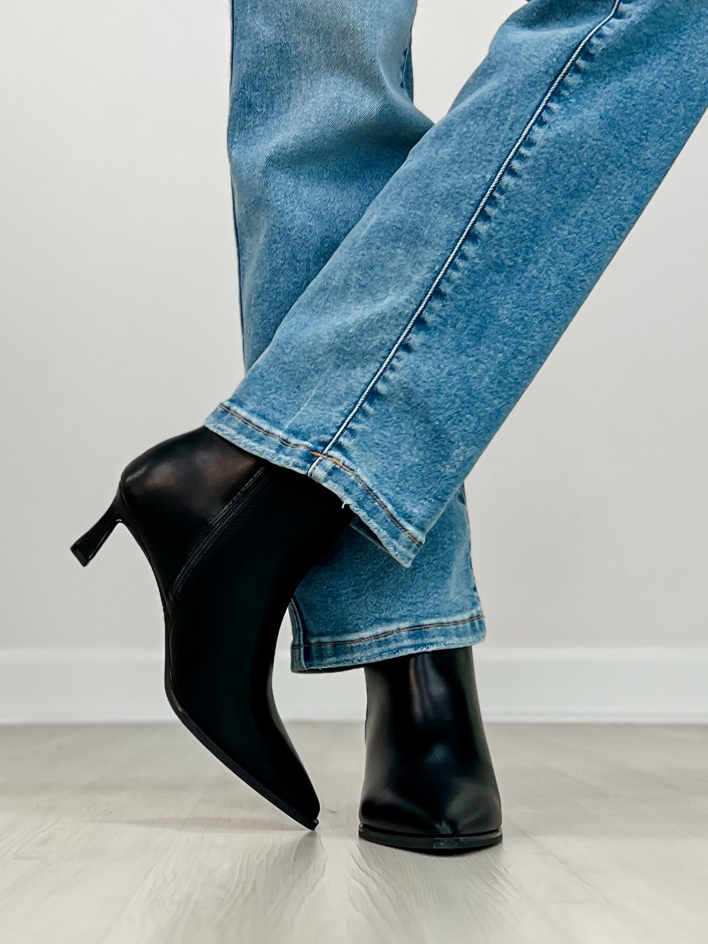 Pointed Toe Stiletto Heel Booties in Black