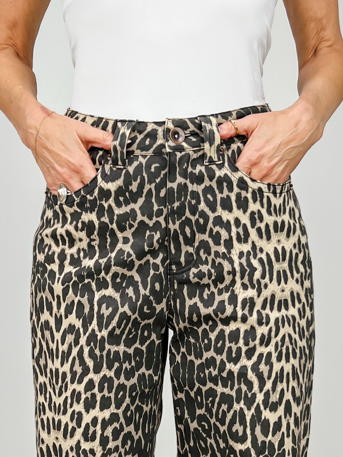 High Waisted Animal Print Knit Jeans