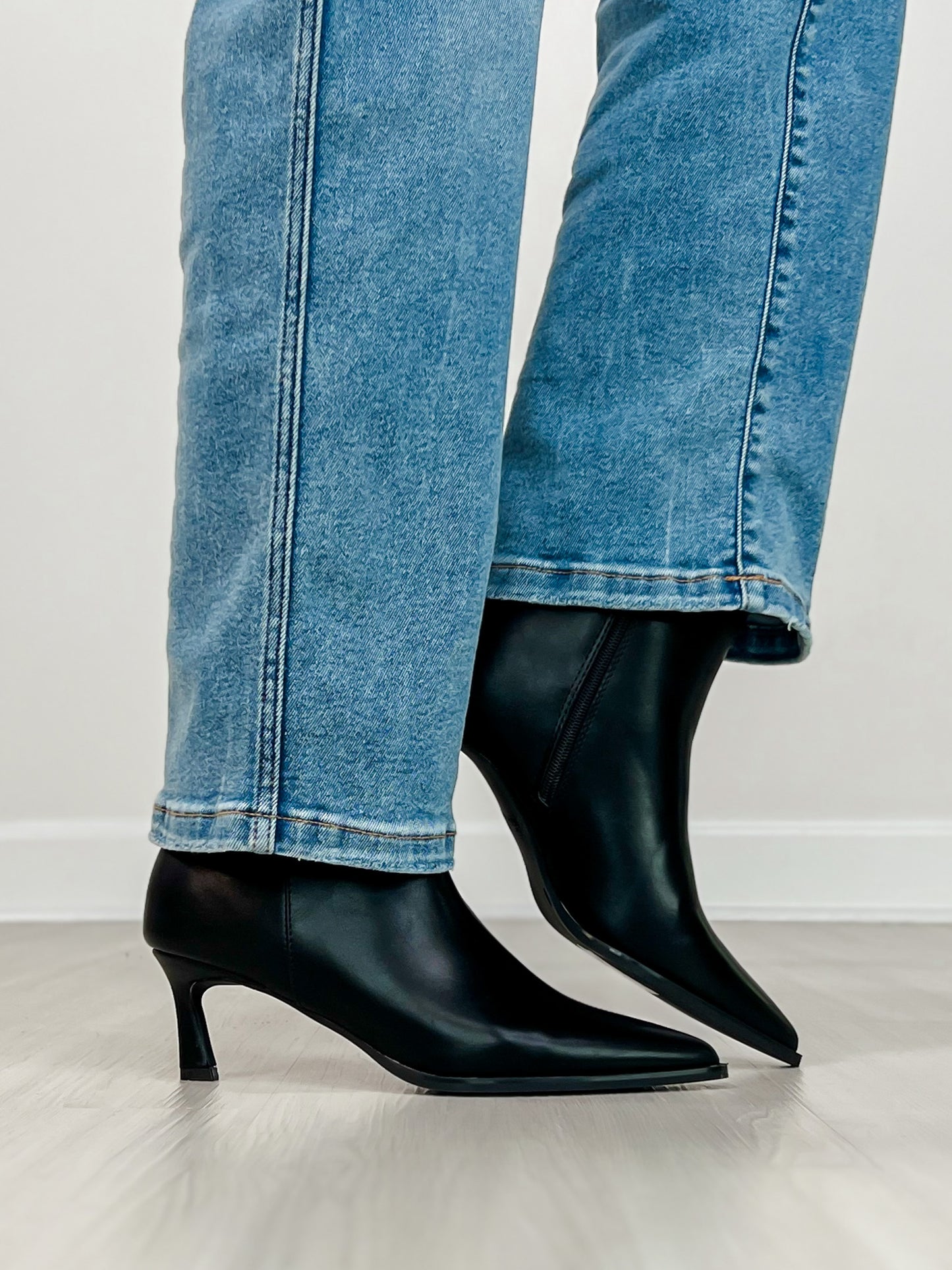 Pointed Toe Stiletto Heel Booties in Black