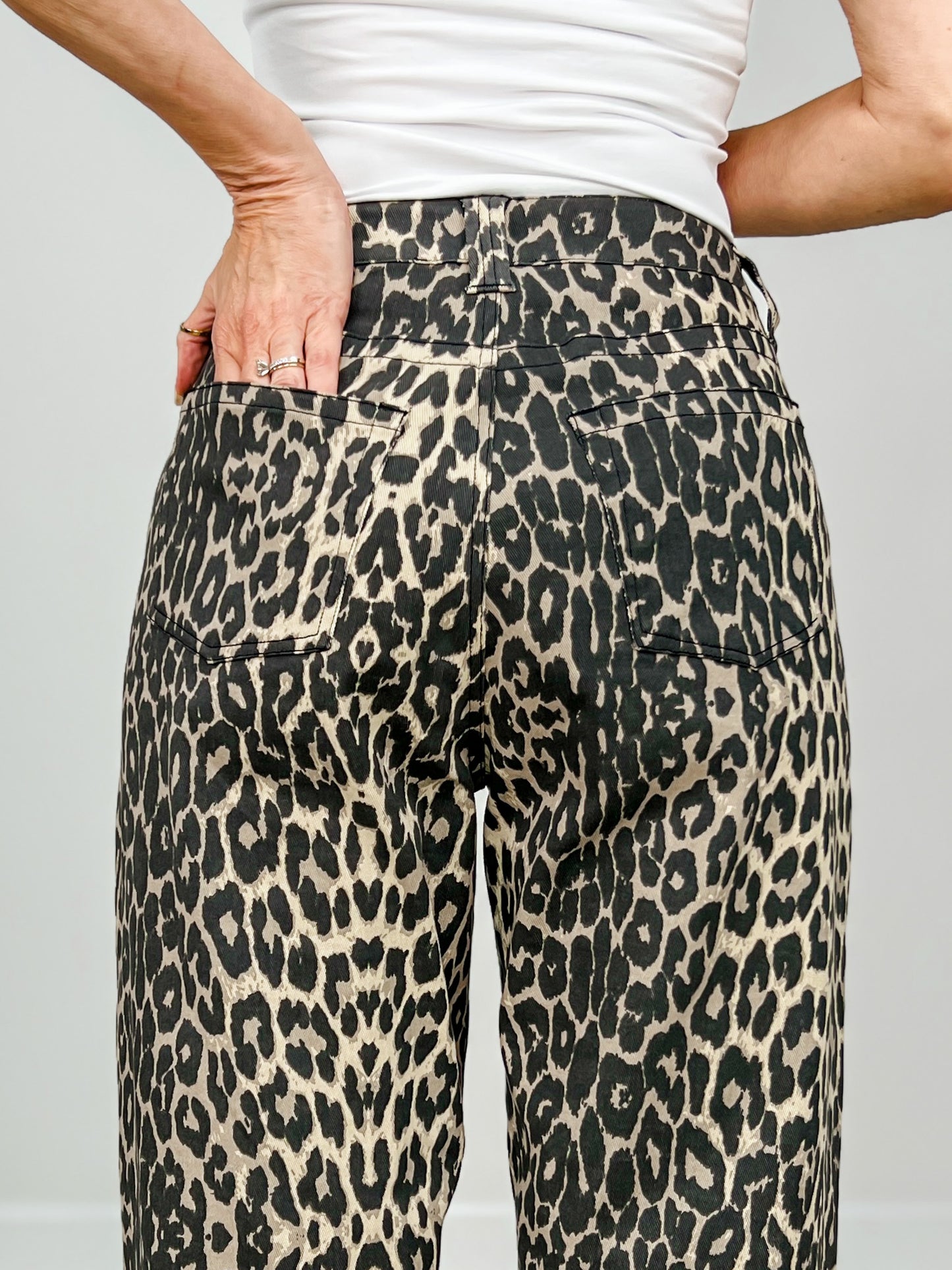 High Waisted Animal Print Knit Jeans