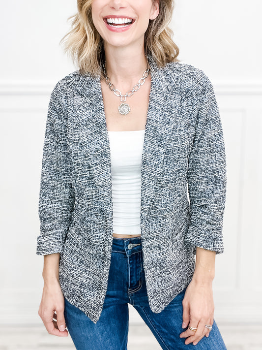 Stretch Knit Tweed Blazer