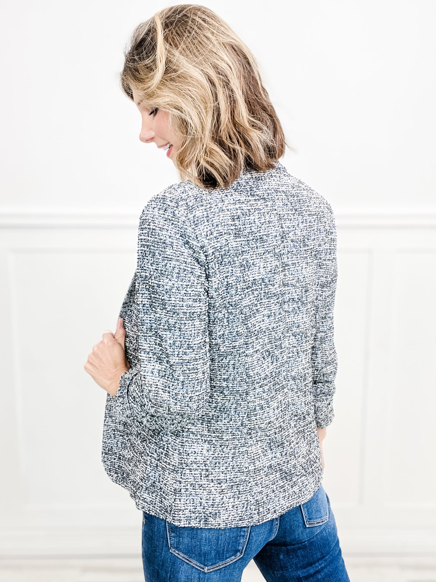 Stretch Knit Tweed Blazer