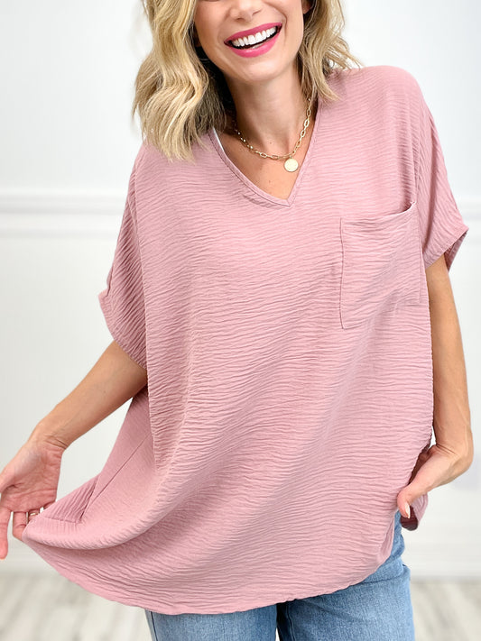 Woven Airflow V-Neck Dolman Short Sleeve Top