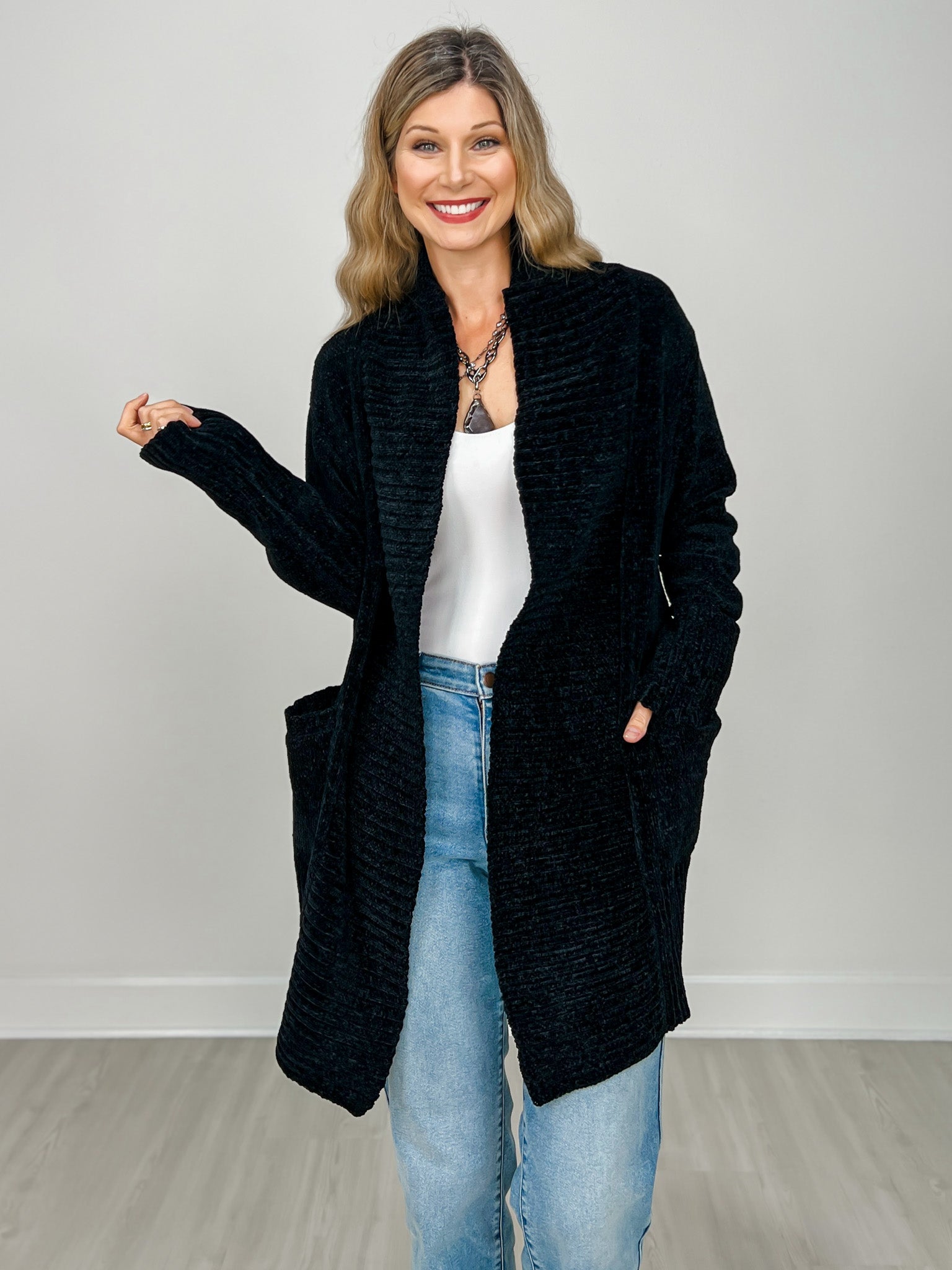 Long Sleeve Solid Knit Open Front Cardigan