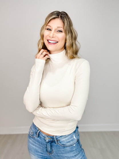 Micro Ribbed Long Sleeve Turtleneck Top