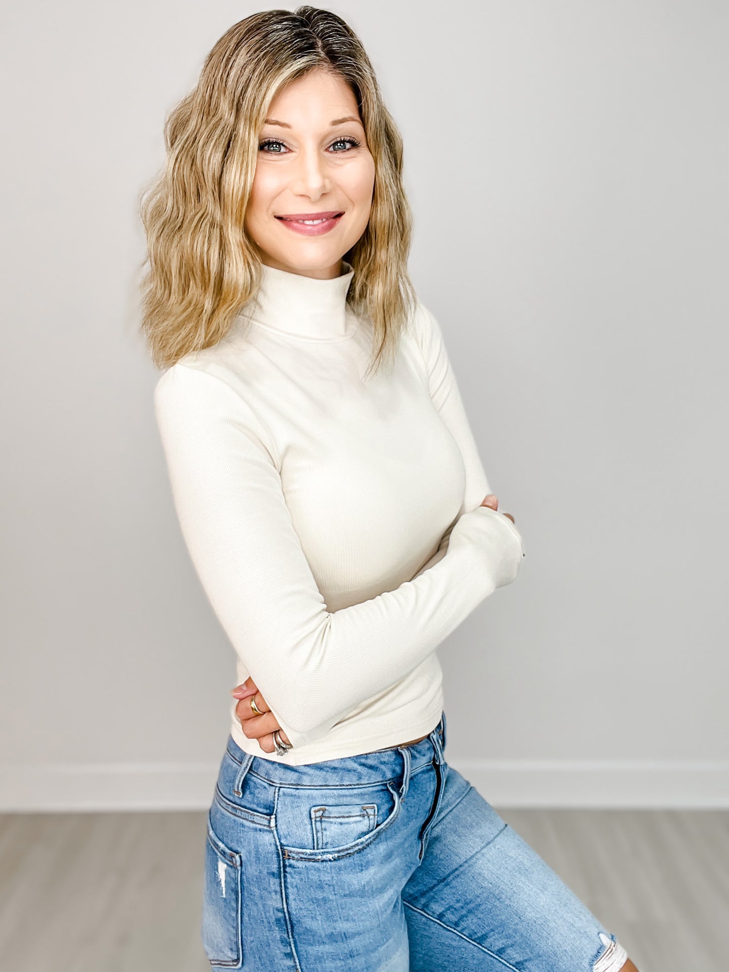 Micro Ribbed Long Sleeve Turtleneck Top