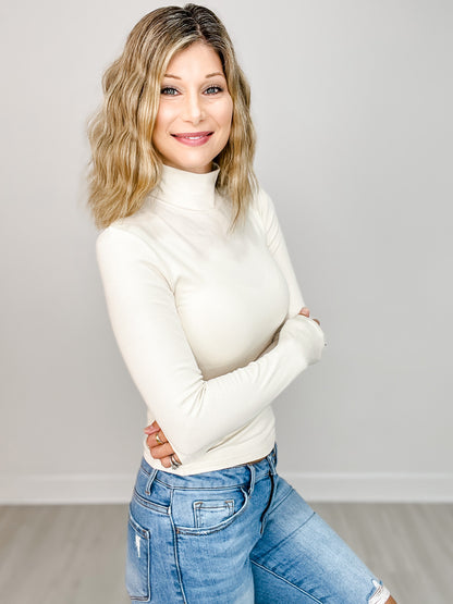 Micro Ribbed Long Sleeve Turtleneck Top