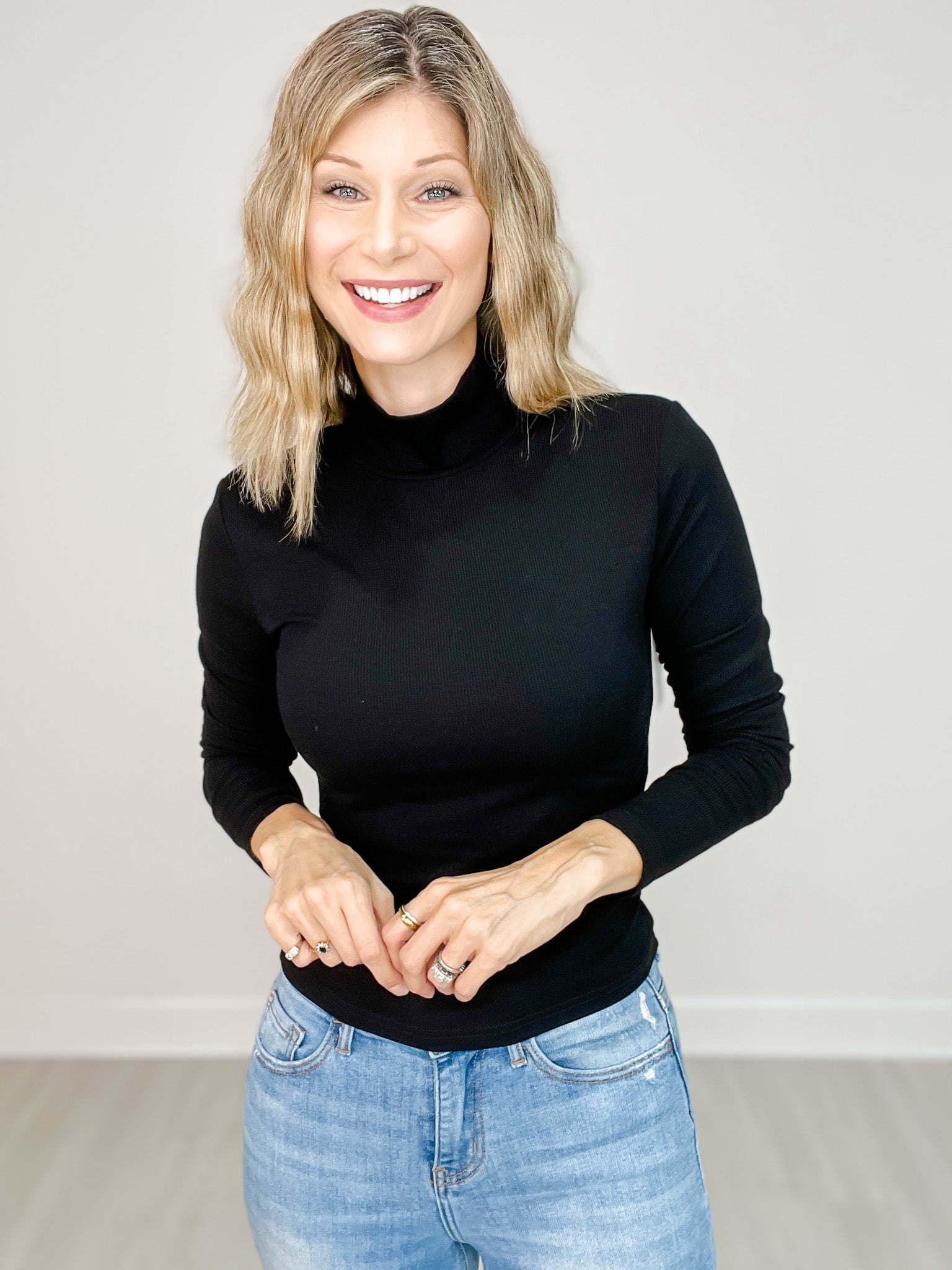Micro Ribbed Long Sleeve Turtleneck Top