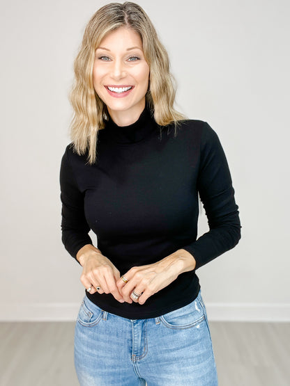 Micro Ribbed Long Sleeve Turtleneck Top