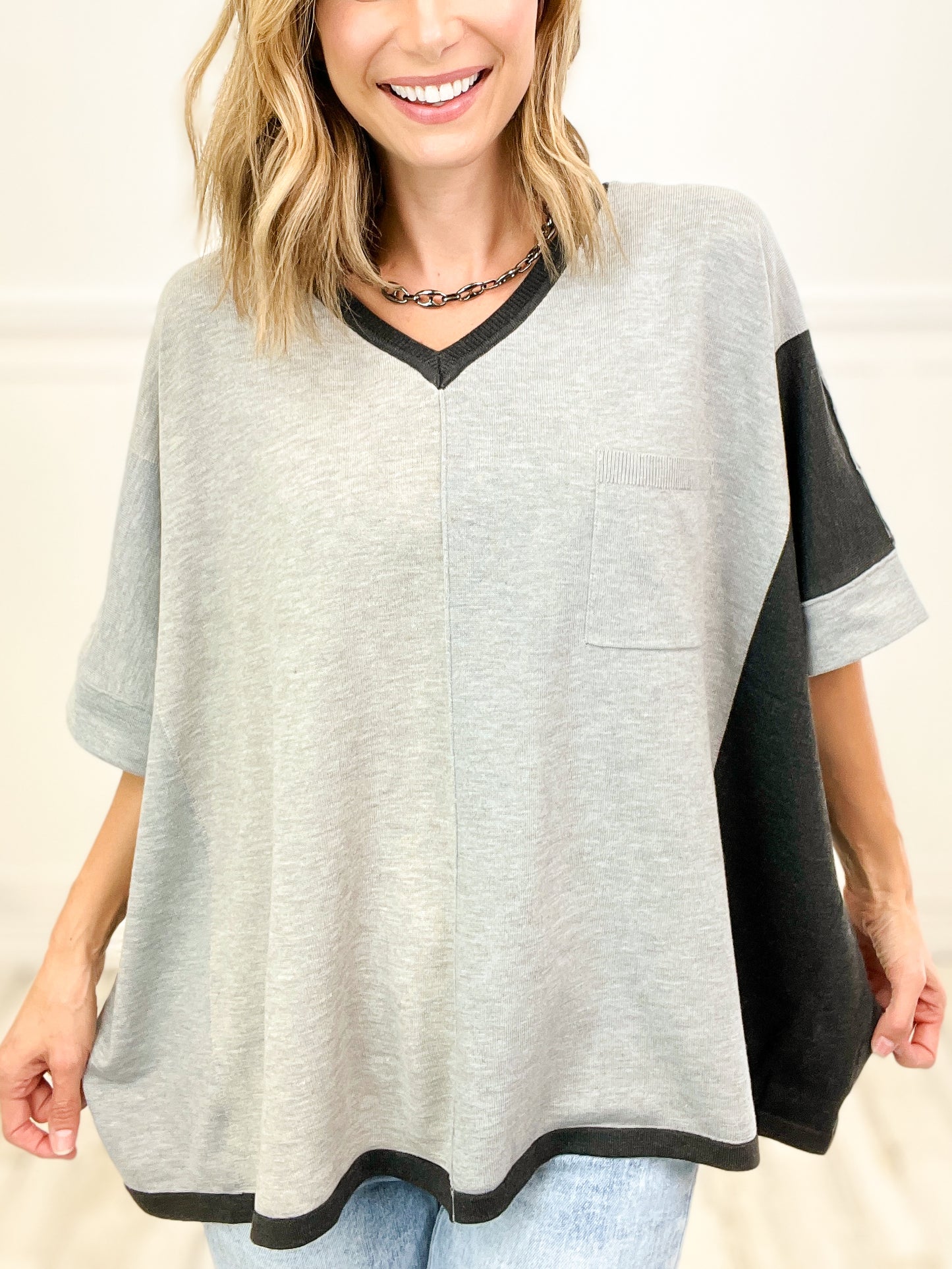 Dead Ringer Colorblock V-Neck Poncho Sweater Top