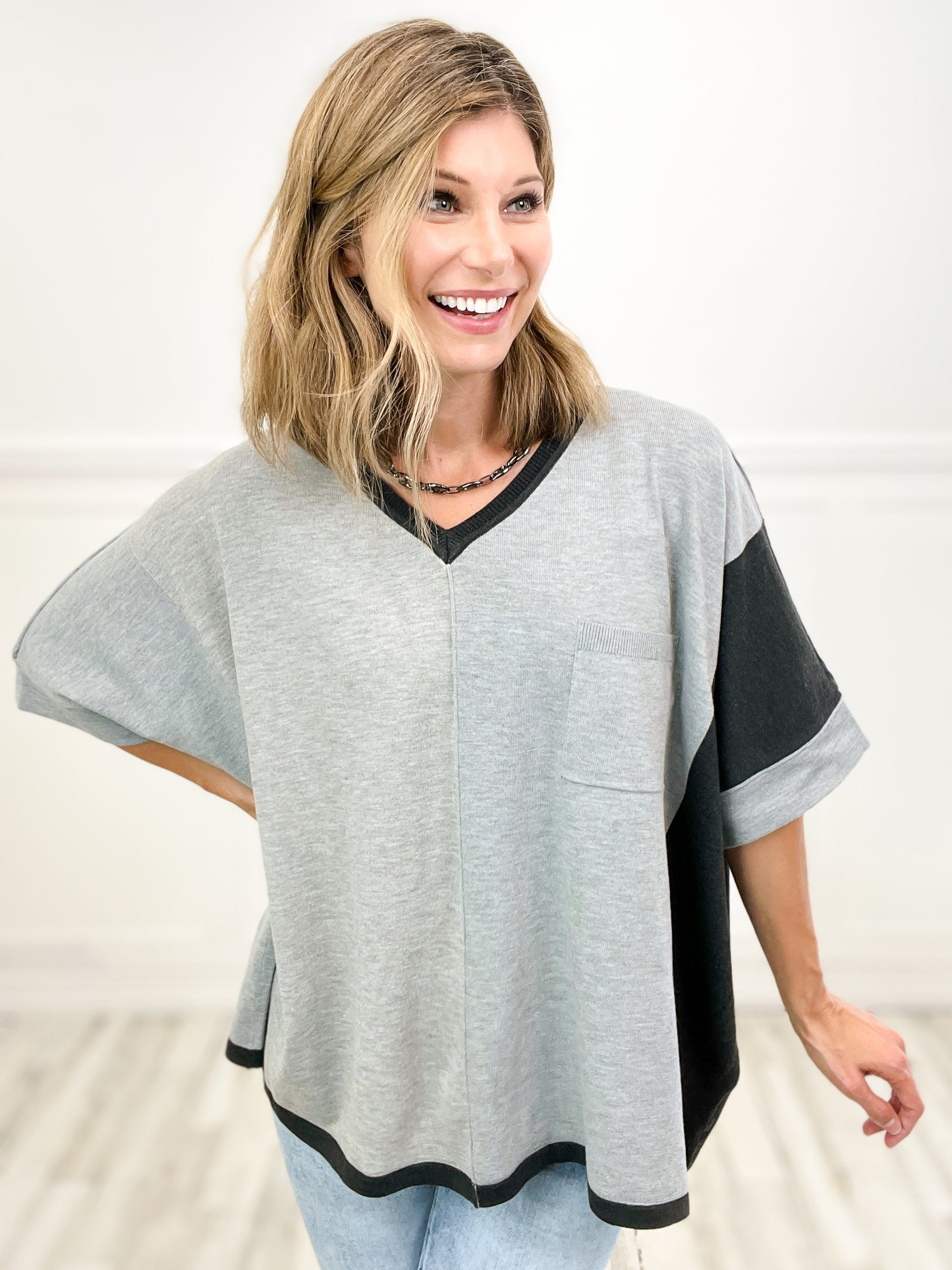 Dead Ringer Colorblock V-Neck Poncho Sweater Top