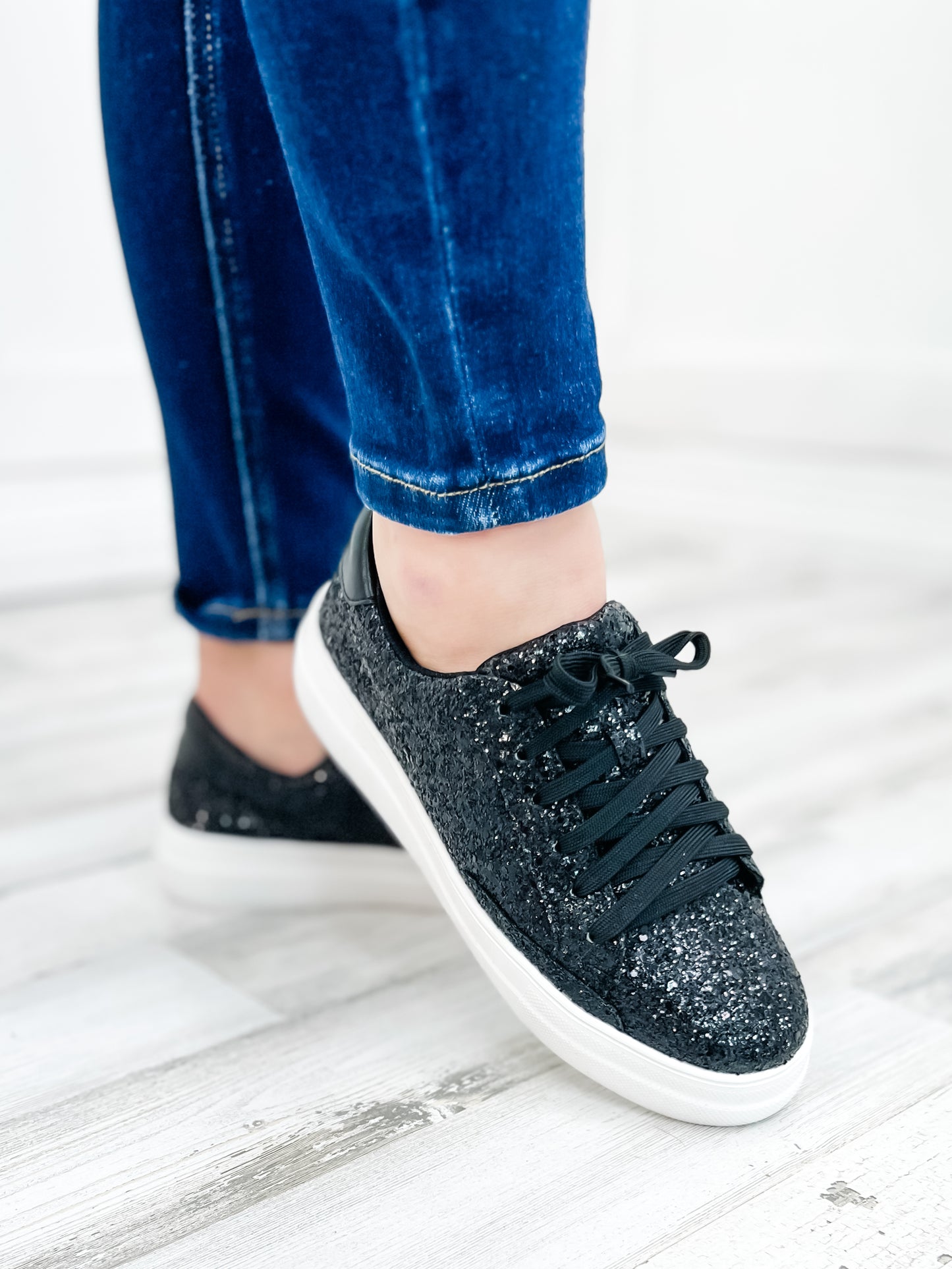 Corkys Glaring Black Chunky Glitter Raised Sneaker Shoes