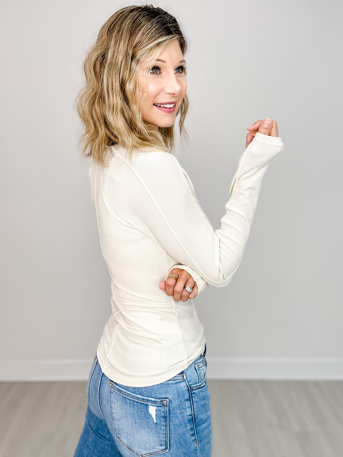 Essential Long Sleeve Micro-Ribbed Henley Top